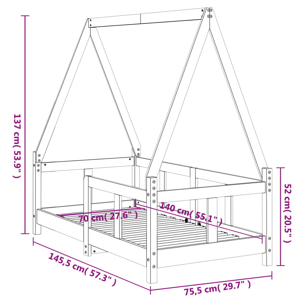 sengeramme til juniorseng 70x140 cm massivt fyrretræ hvid