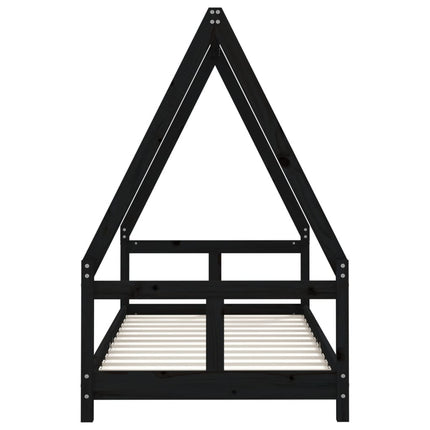 sengeramme til juniorseng 80x160 cm massivt fyrretræ sort