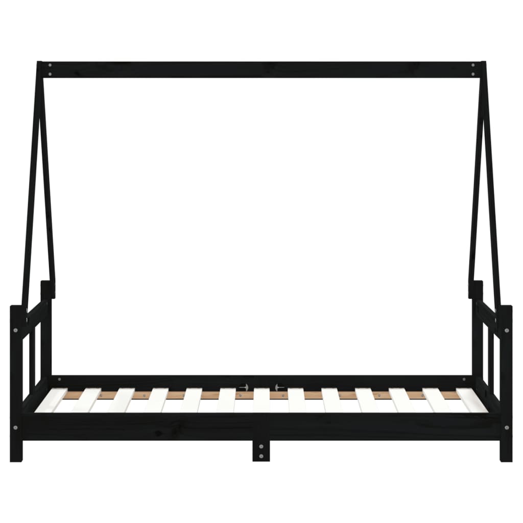 sengeramme til juniorseng 80x160 cm massivt fyrretræ sort