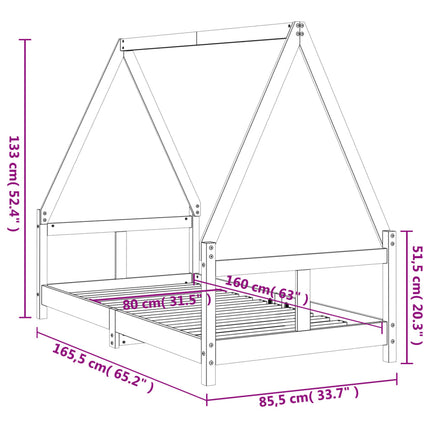 sengeramme til juniorseng 80x160 cm massivt fyrretræ sort
