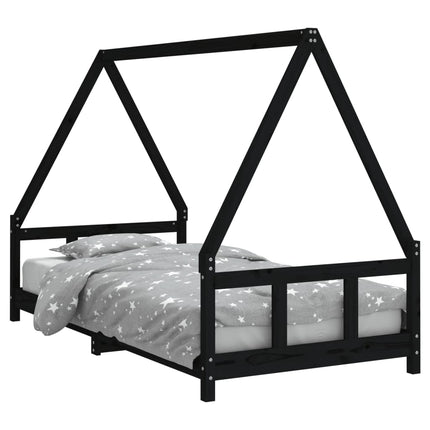 sengeramme til juniorseng 90x190 cm massivt fyrretræ sort