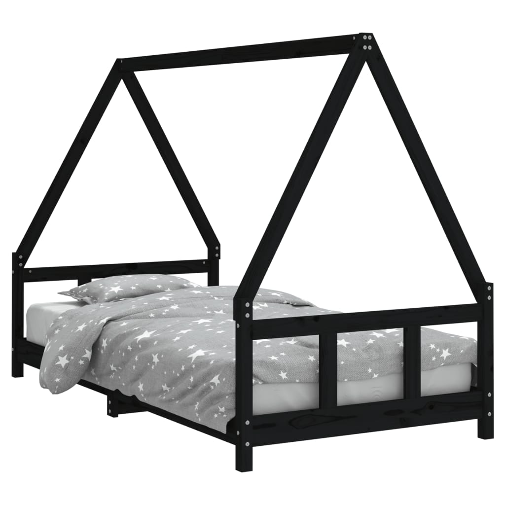 sengeramme til juniorseng 90x190 cm massivt fyrretræ sort