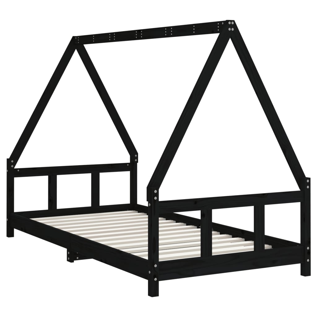 sengeramme til juniorseng 90x190 cm massivt fyrretræ sort