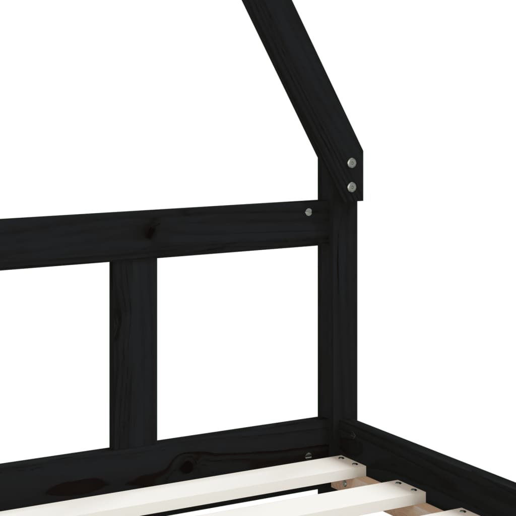 sengeramme til juniorseng 90x190 cm massivt fyrretræ sort