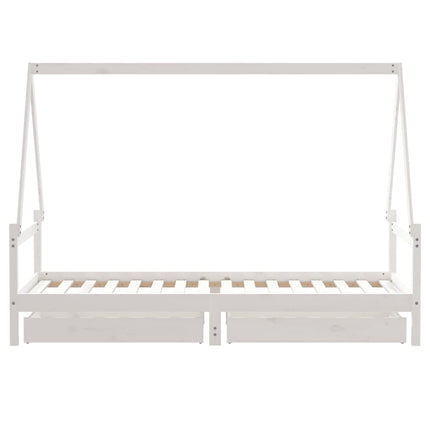 sengeramme til juniorseng m. skuffer 80x200 cm massivt fyr hvid