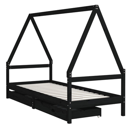 sengeramme til juniorseng m. skuffer 80x200 cm massivt fyr sort