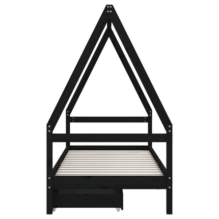 sengeramme til juniorseng m. skuffer 80x200 cm massivt fyr sort