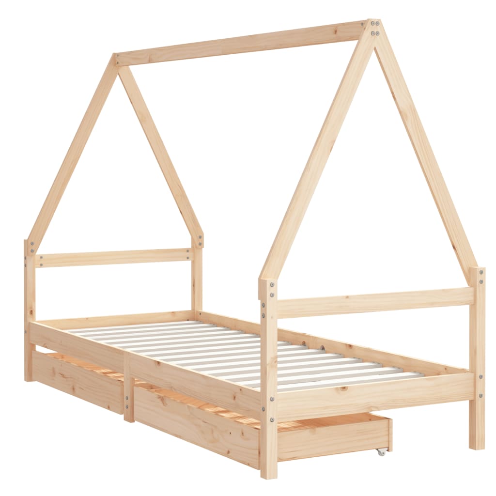 sengeramme til juniorseng m. skuffer 90x200 cm massivt fyr