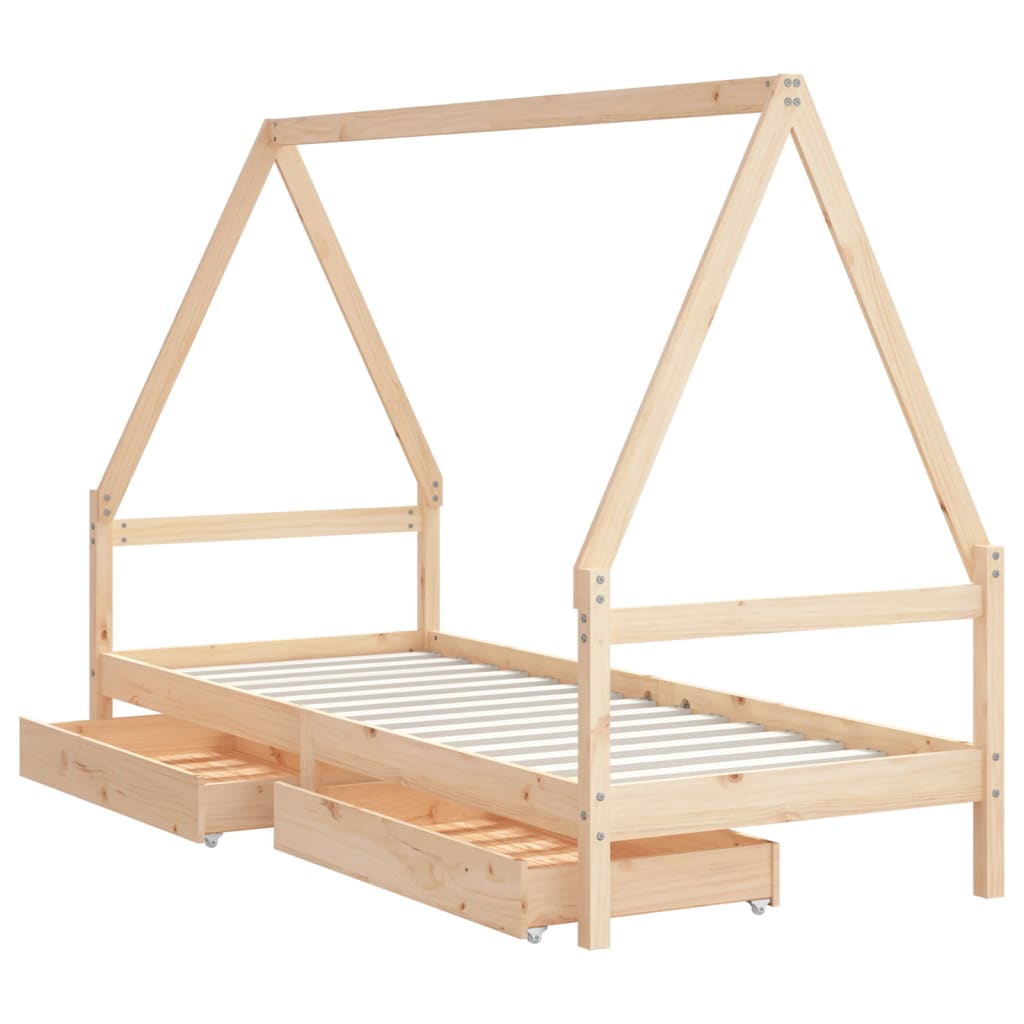 sengeramme til juniorseng m. skuffer 90x200 cm massivt fyr