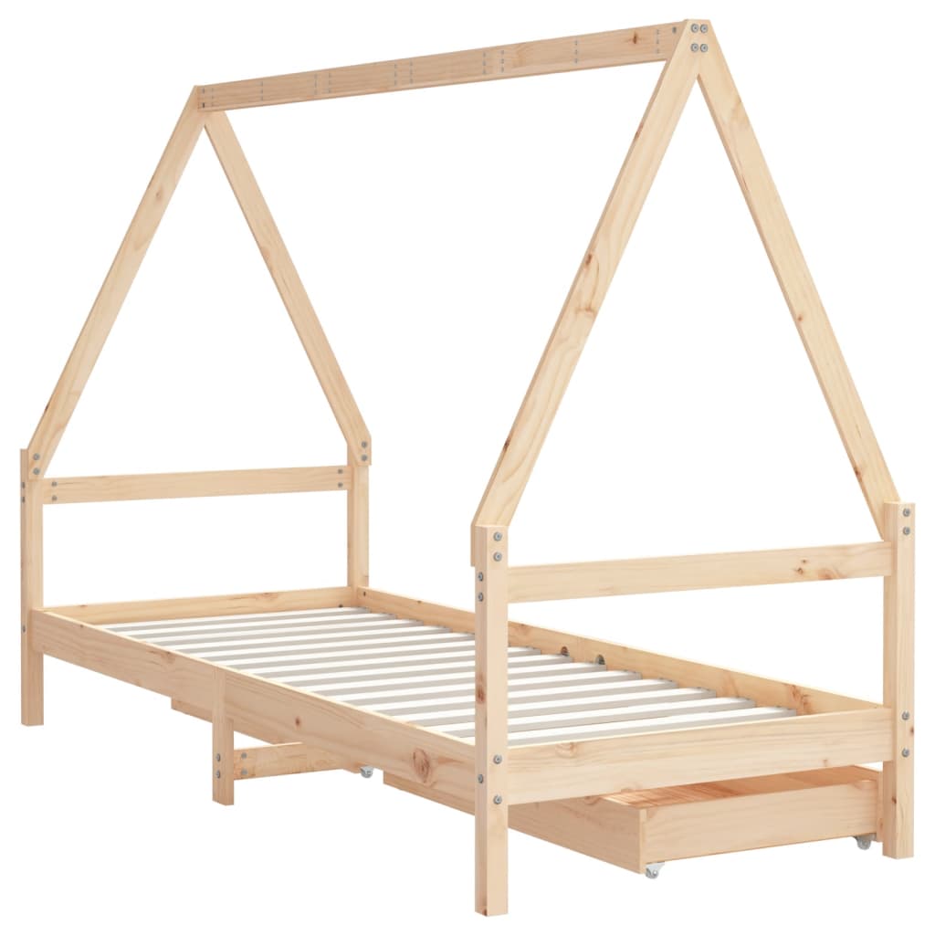 sengeramme til juniorseng m. skuffer 90x200 cm massivt fyr