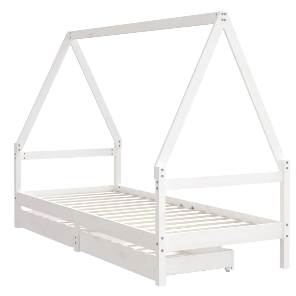 sengeramme til juniorseng m. skuffer 90x200 cm massivt fyr hvid
