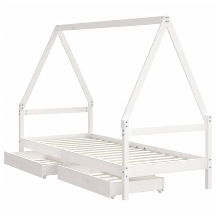 sengeramme til juniorseng m. skuffer 90x200 cm massivt fyr hvid