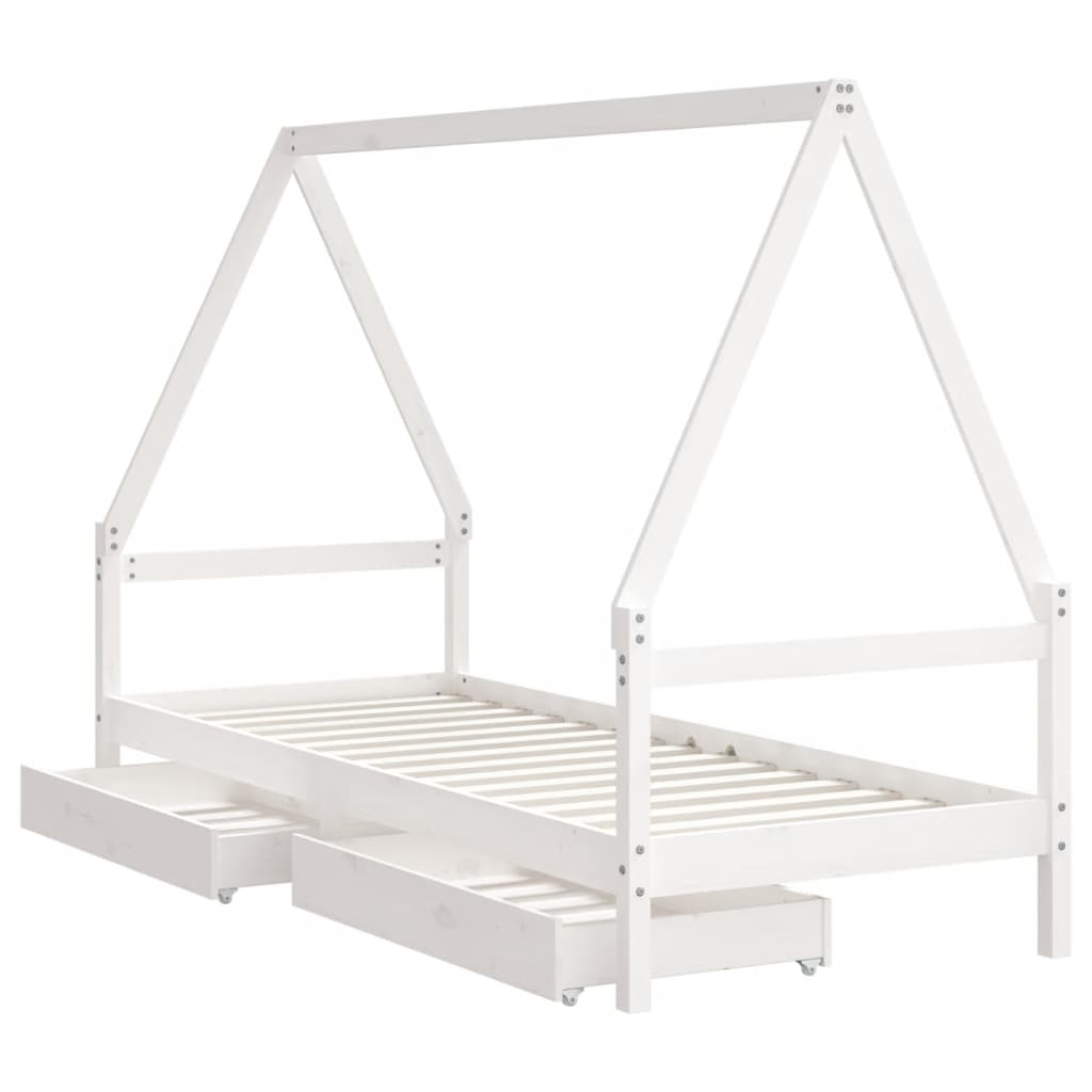 sengeramme til juniorseng m. skuffer 90x200 cm massivt fyr hvid