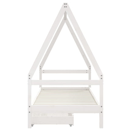 sengeramme til juniorseng m. skuffer 90x200 cm massivt fyr hvid