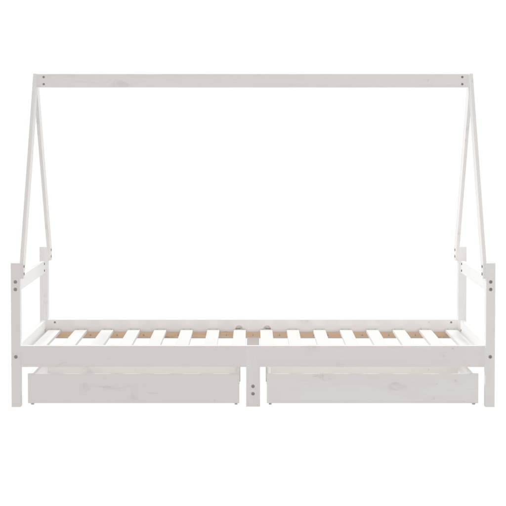 sengeramme til juniorseng m. skuffer 90x200 cm massivt fyr hvid