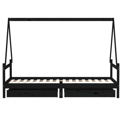 sengeramme til juniorseng m. skuffer 90x200 cm massivt fyr sort