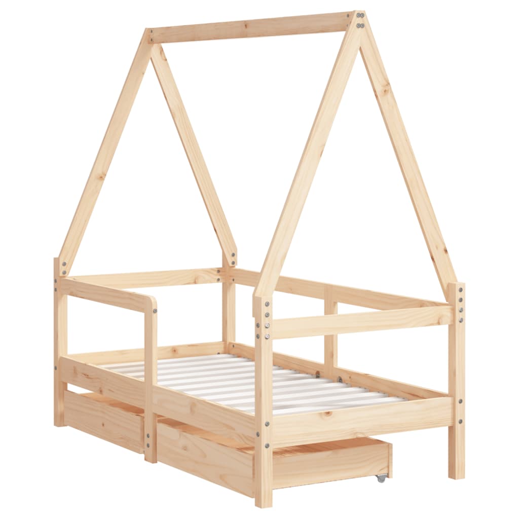 sengeramme til juniorseng m. skuffer 70x140 cm massivt fyr