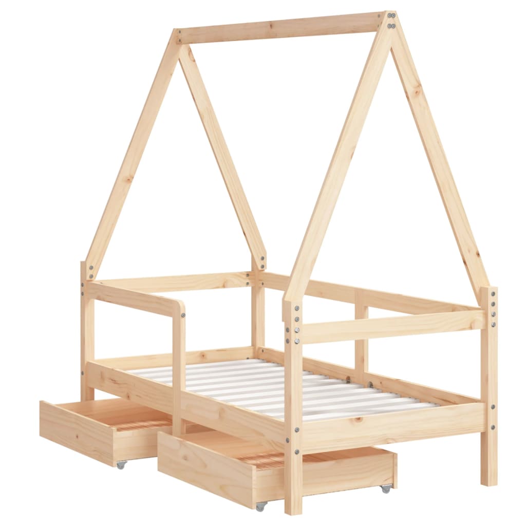 sengeramme til juniorseng m. skuffer 70x140 cm massivt fyr