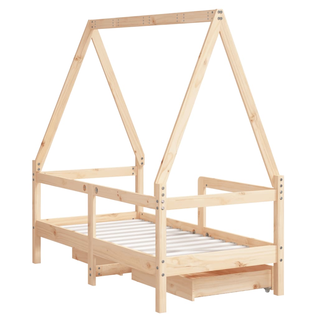 sengeramme til juniorseng m. skuffer 70x140 cm massivt fyr