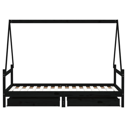sengeramme til juniorseng m. skuffer 90x190 cm massivt fyr sort