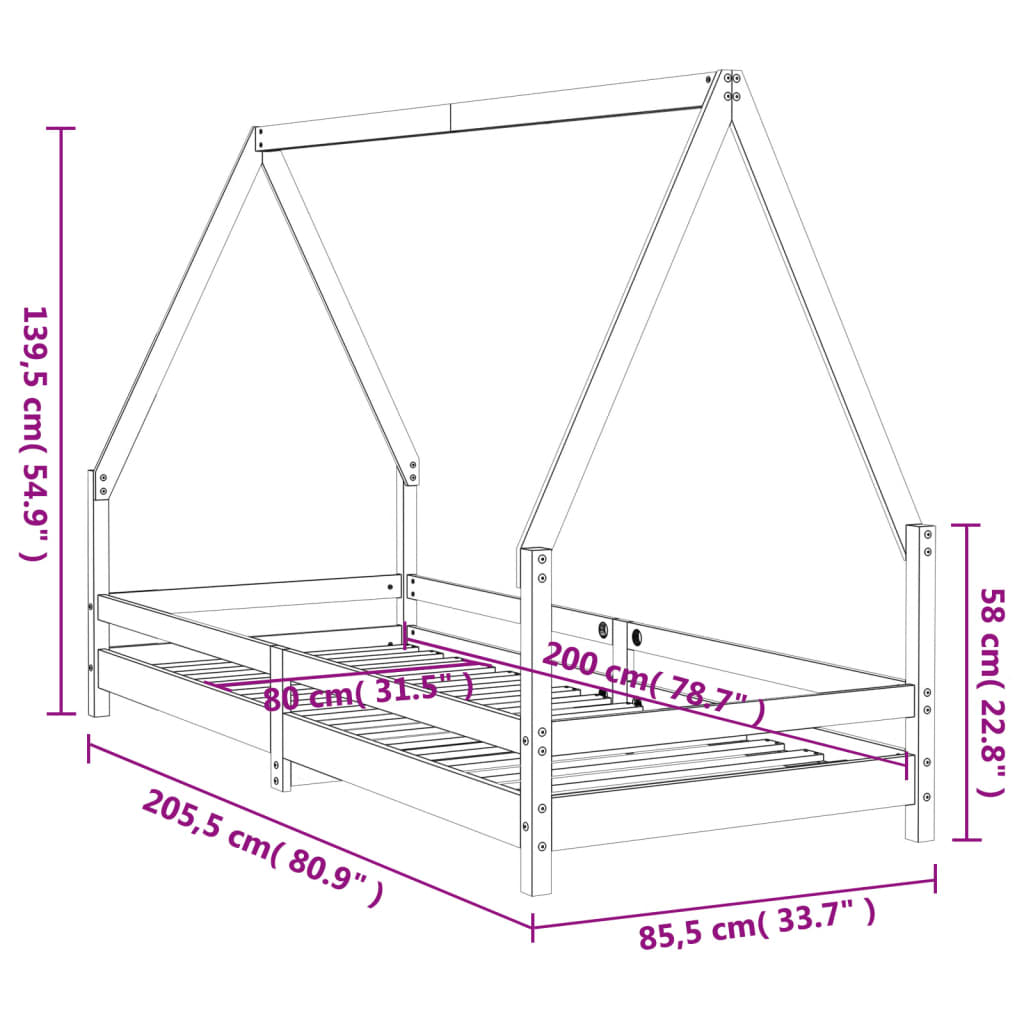 sengeramme til juniorseng 80x200 cm massivt fyrretræ hvid