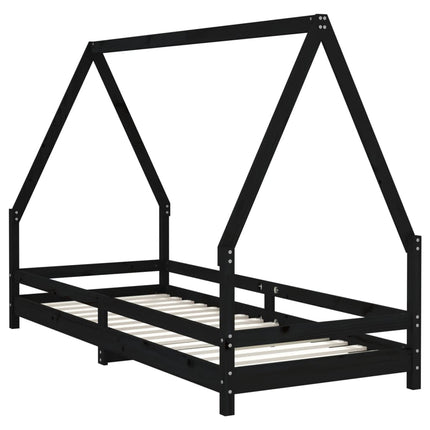 sengeramme til juniorseng 80x200 cm massivt fyrretræ sort