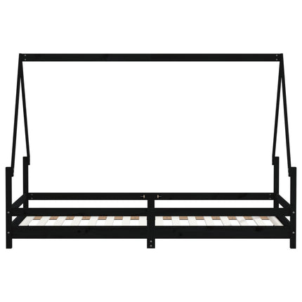 sengeramme til juniorseng 80x200 cm massivt fyrretræ sort