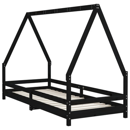 sengeramme til juniorseng 80x200 cm massivt fyrretræ sort