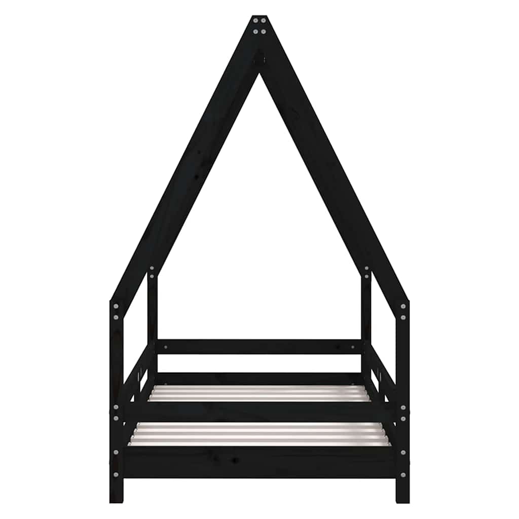 sengeramme til juniorseng 80x160 cm massivt fyrretræ sort