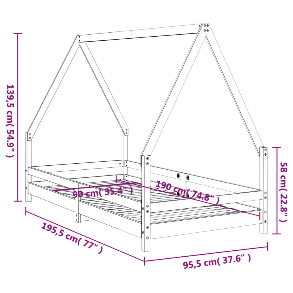 sengeramme til juniorseng 90x190 cm massivt fyrretræ