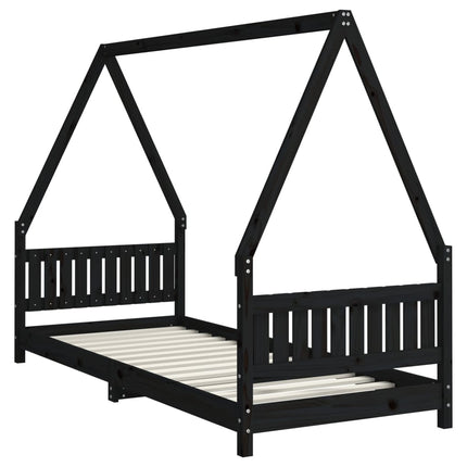 sengeramme til juniorseng 80x200 cm massivt fyrretræ sort