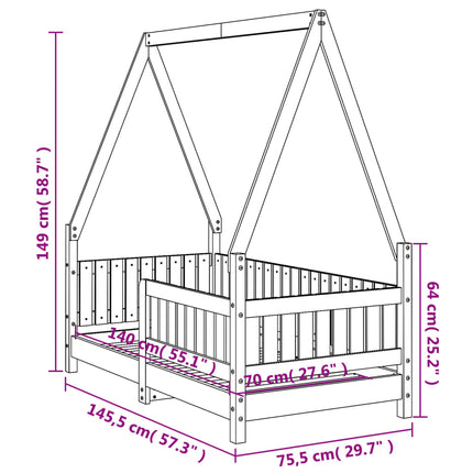 sengeramme til juniorseng 70x140 cm massivt fyrretræ hvid