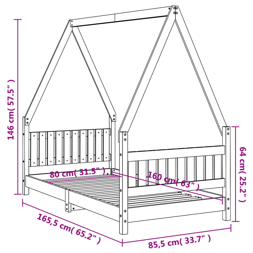 sengeramme til juniorseng 80x160 cm massivt fyrretræ