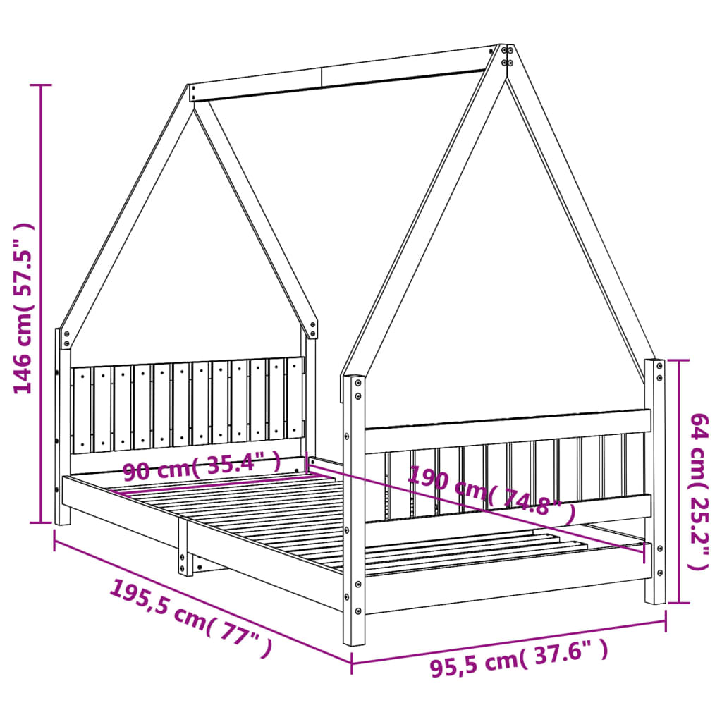 sengeramme til juniorseng 90x190 cm massivt fyrretræ