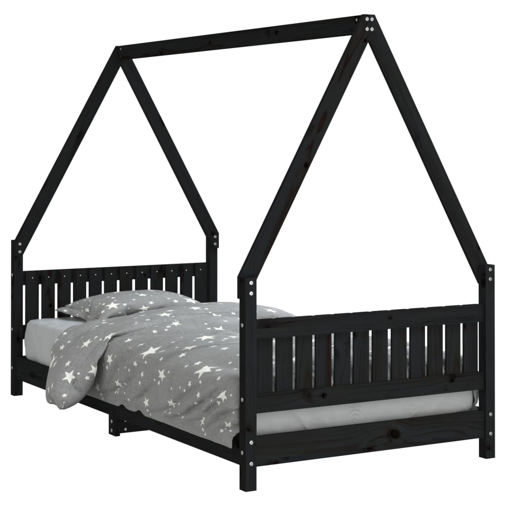 sengeramme til juniorseng 90x190 cm massivt fyrretræ sort