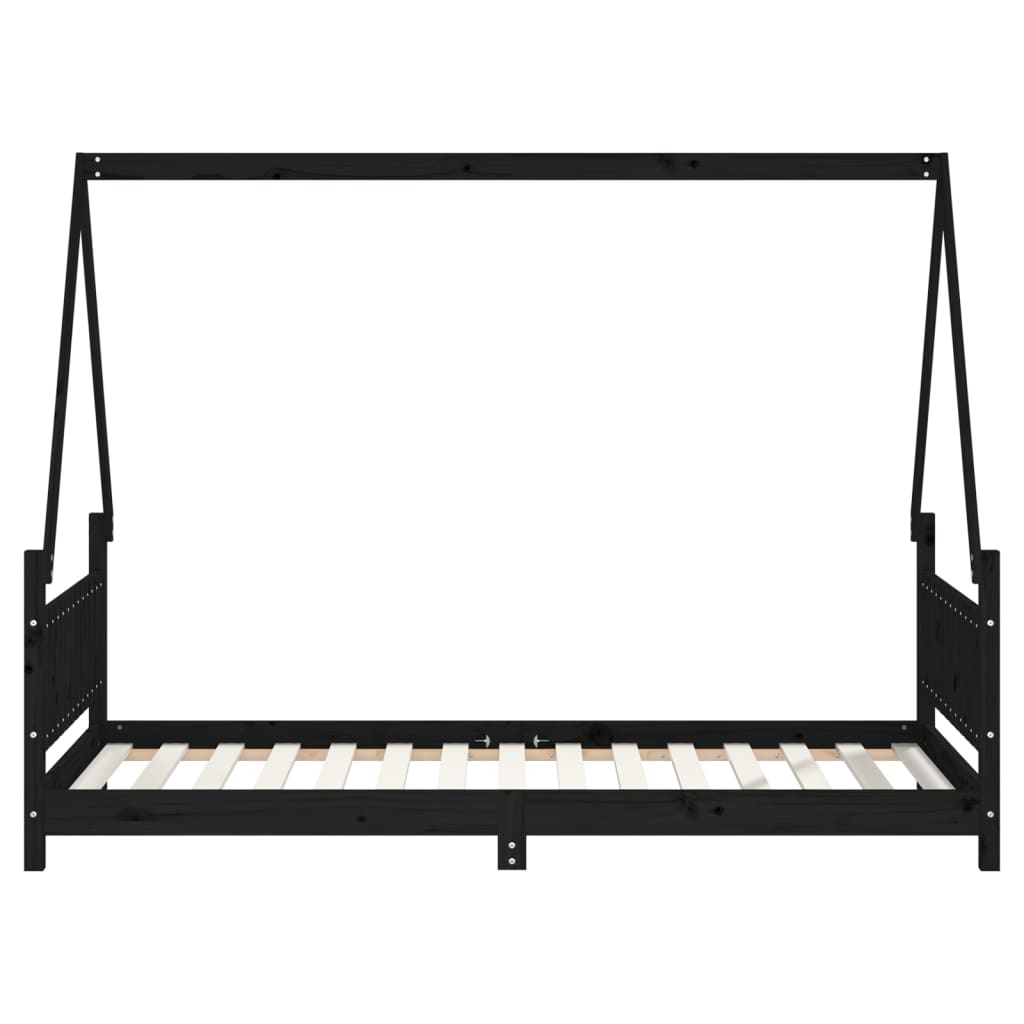 sengeramme til juniorseng 90x190 cm massivt fyrretræ sort