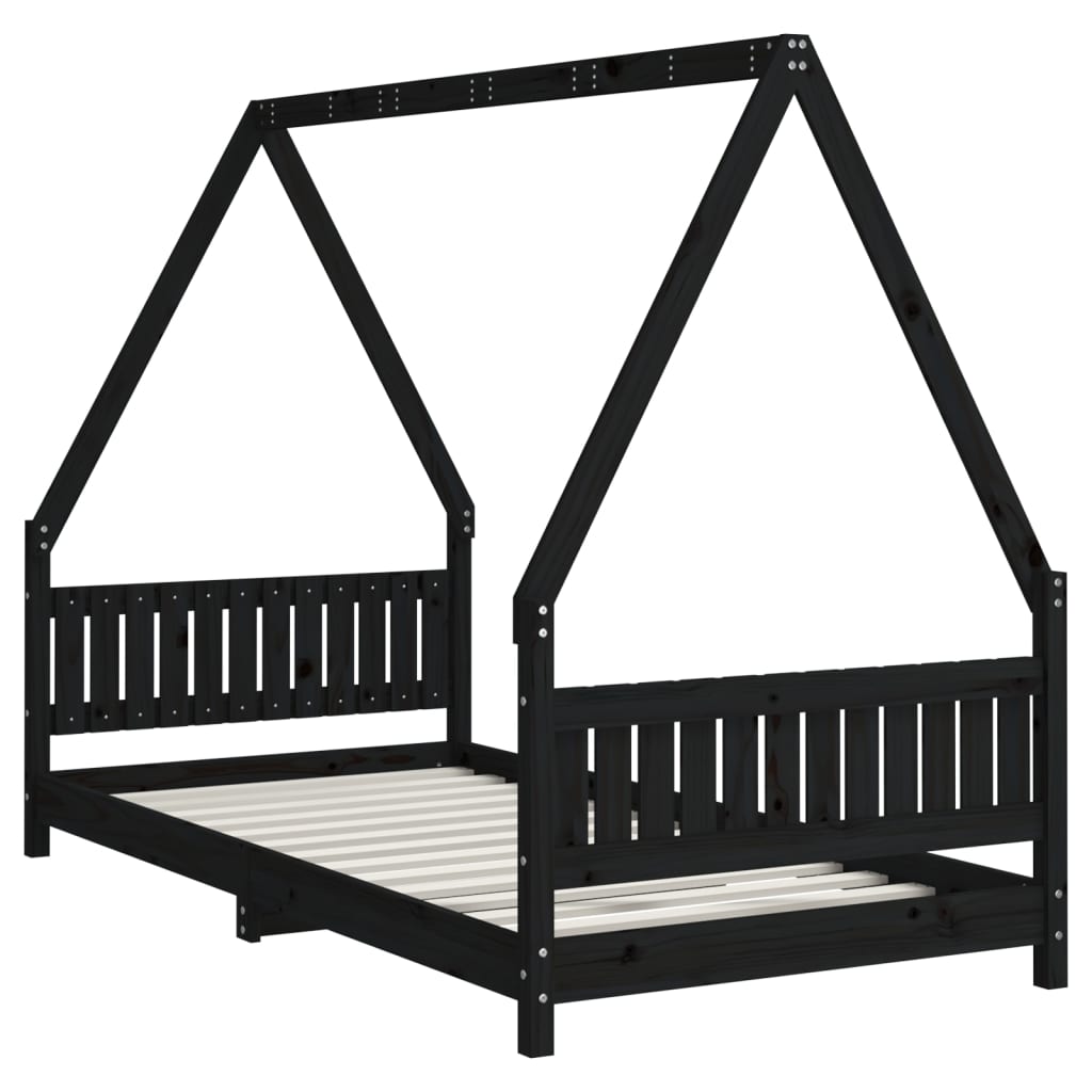 sengeramme til juniorseng 90x190 cm massivt fyrretræ sort