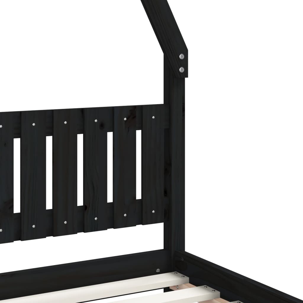 sengeramme til juniorseng 90x190 cm massivt fyrretræ sort