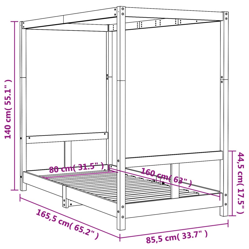 sengeramme til juniorseng 80x160 cm massivt fyrretræ