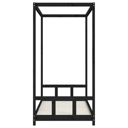 sengeramme til juniorseng 90x190 cm massivt fyrretræ sort