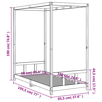 sengeramme til juniorseng 90x190 cm massivt fyrretræ sort
