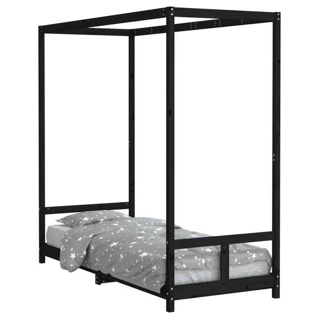 sengeramme til juniorseng 80x200 cm massivt fyrretræ sort