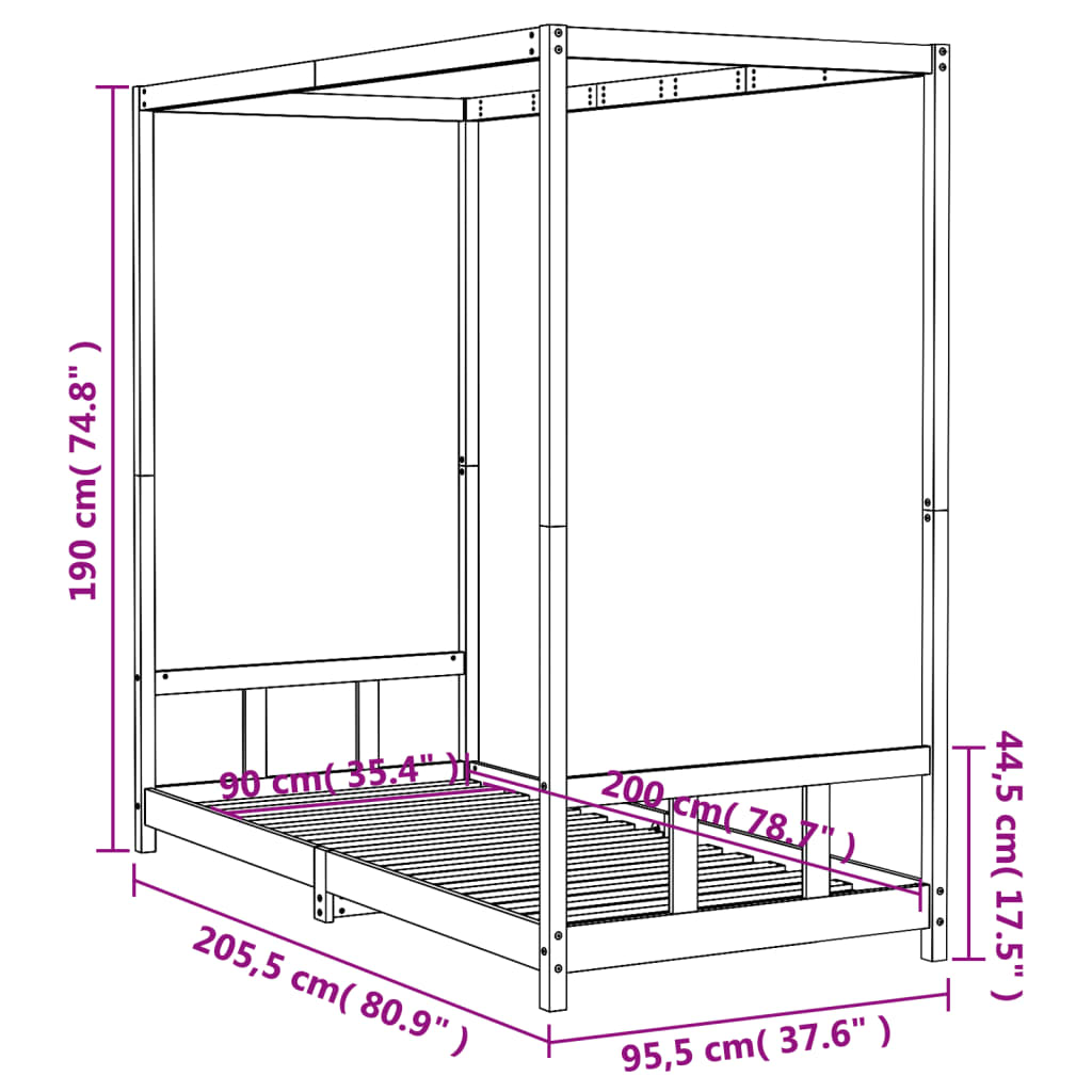 sengeramme til juniorseng 90x200 cm massivt fyrretræ