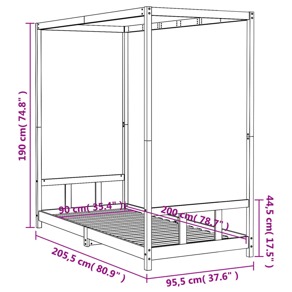 sengeramme til juniorseng 90x200 cm massivt fyrretræ hvid