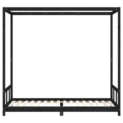sengeramme til juniorseng 90x200 cm massivt fyrretræ sort
