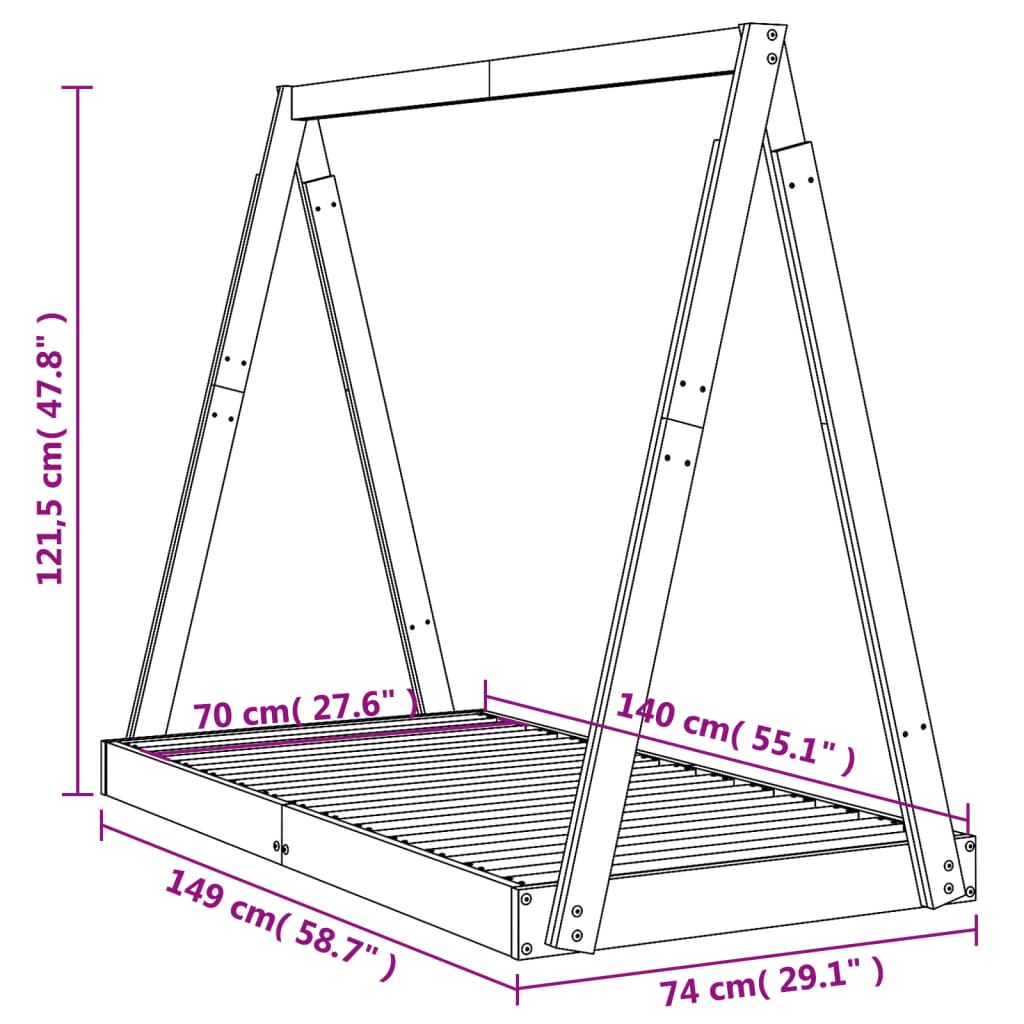 sengeramme til juniorseng 70x140 cm massivt fyrretræ