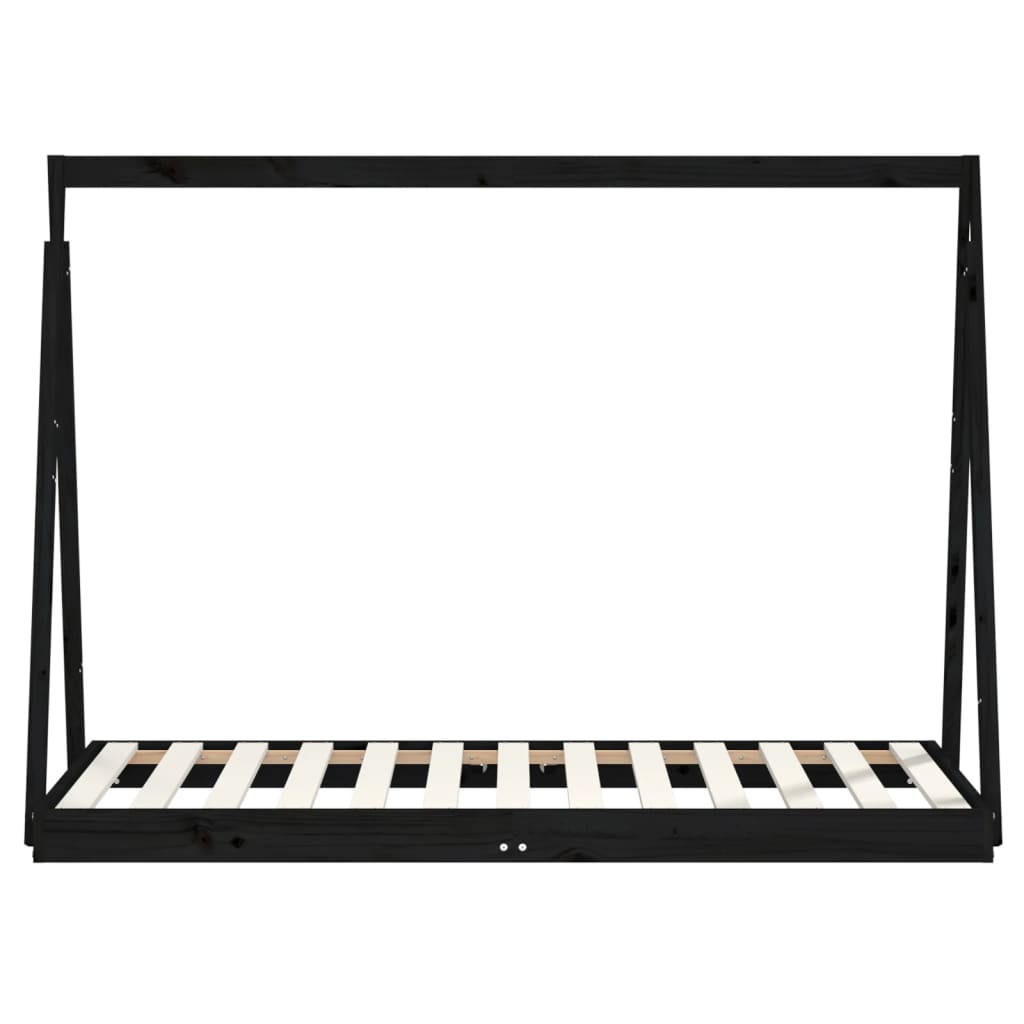 sengeramme til juniorseng 80x160 cm massivt fyrretræ sort