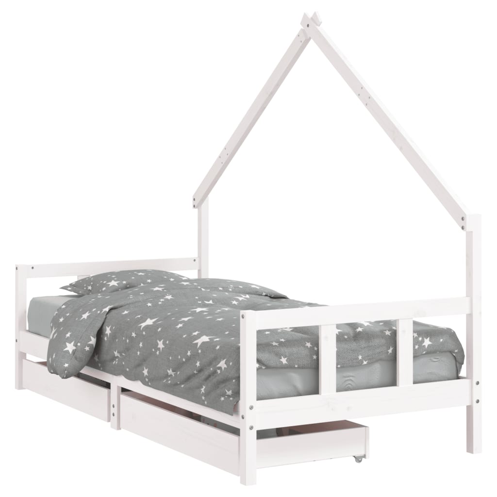 sengeramme til juniorseng m. skuffer 90x190 cm massivt fyr hvid