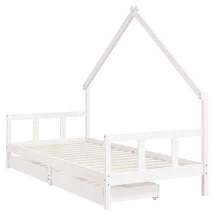 sengeramme til juniorseng m. skuffer 90x190 cm massivt fyr hvid
