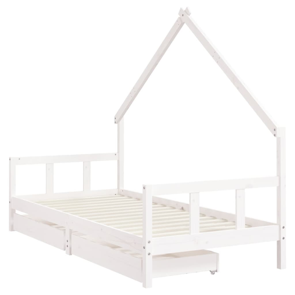 sengeramme til juniorseng m. skuffer 90x190 cm massivt fyr hvid